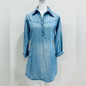 Grip‎ Women’s Blue Cotton Light Shirt Dress Size M 3/4 Sleeve